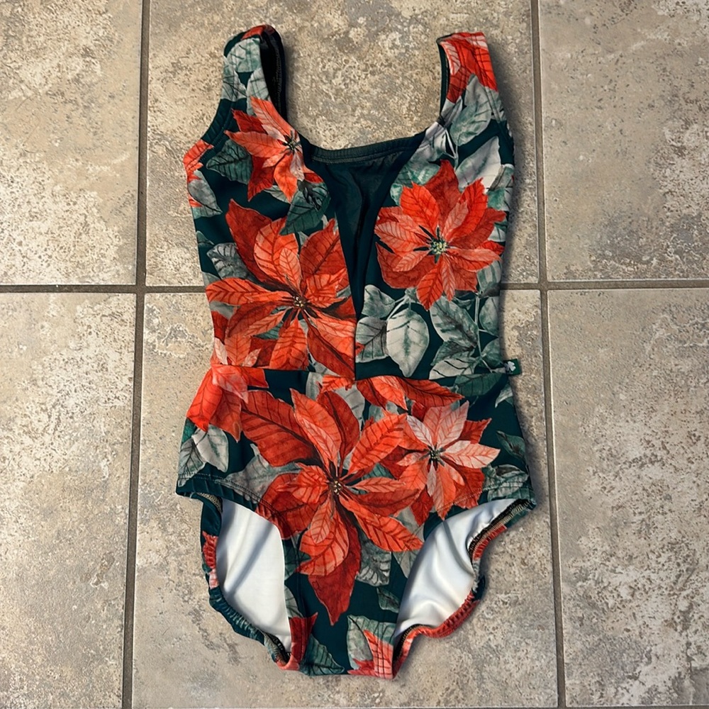 Luckyleo Dancewear Poinsettia Holiday Red Green XXS Leotard New